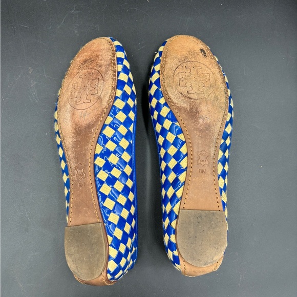 Tori Burch size  8 blue and tan checker woven leather ballet flats - Picture 7 of 7